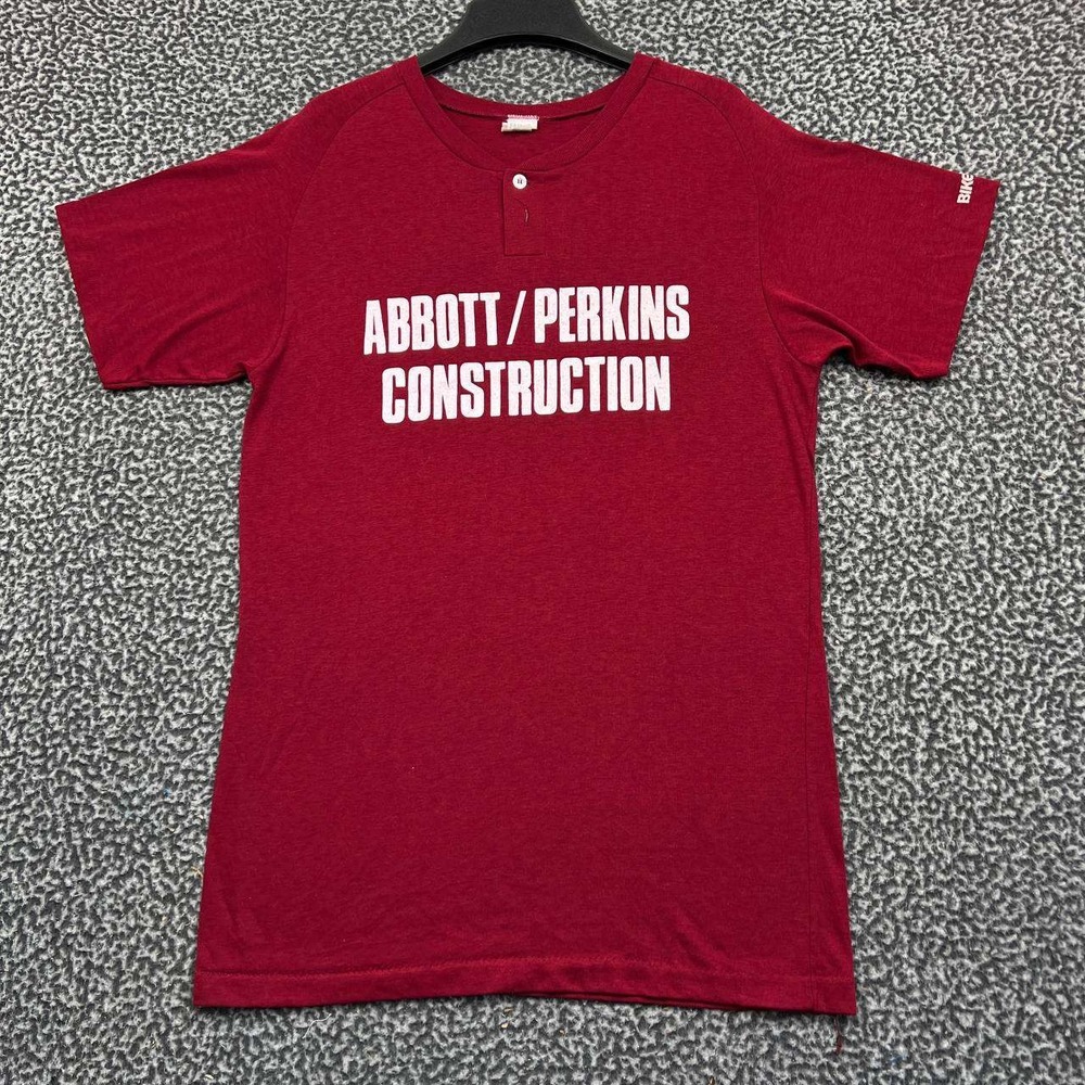 Abbott Perkins Construction Shirt Youth Large Bike Short Sleeve‎ Crew Neck L